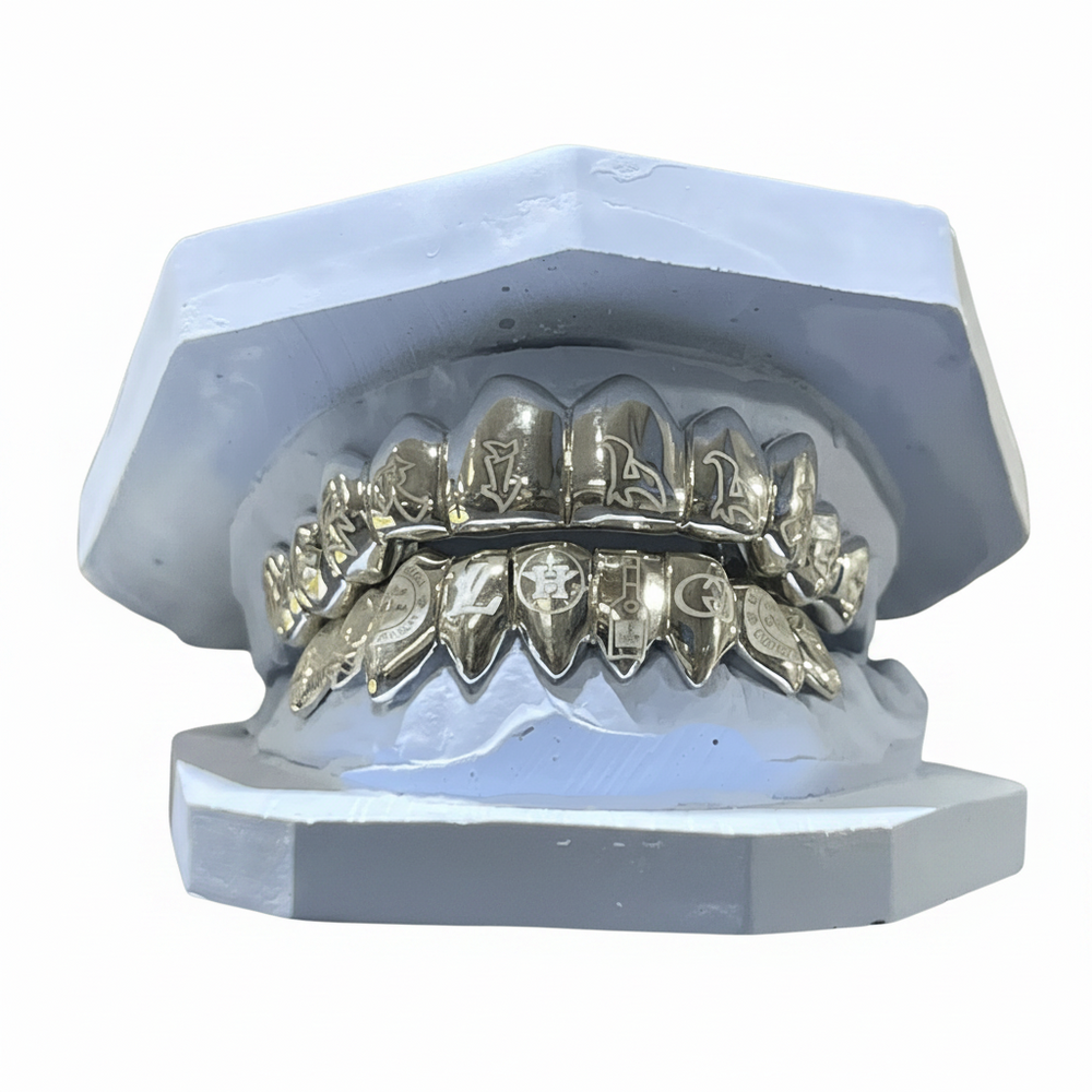 2-Piece top 10K yellow gold custom engraving grill