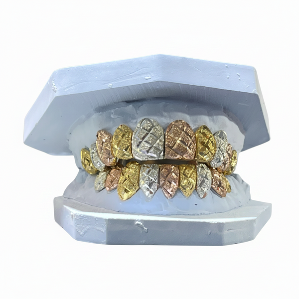 Customize Your Tri-Color Diamond Dust Diamond Cut Grill