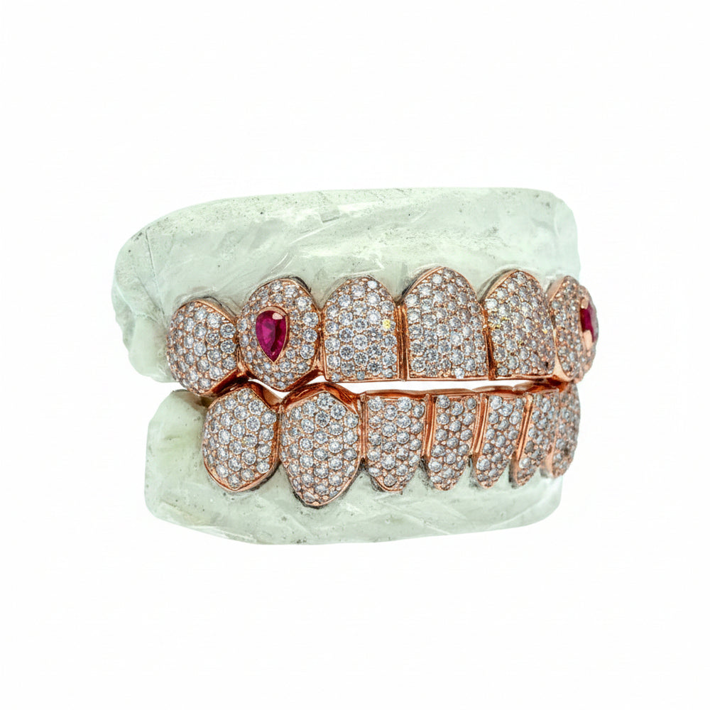 Natural Diamond Grillz with Rubies on the Fangs